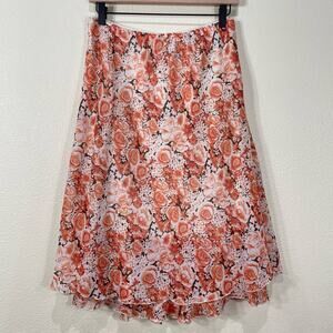 Vintage Y2k Peach Floral Tiered Skirt Prairie Romantic Fairycore Cottagecore M